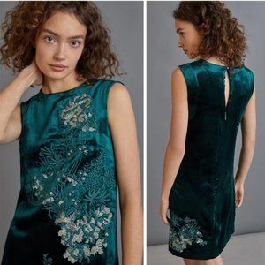 Anthropologie Celine Velvet Embroidered Dress